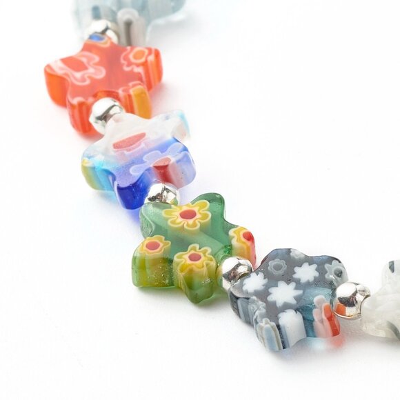 NWOT handmade Millefiori Flower Lampwork Glass star bead Bracelet 2/$20 - Picture 5 of 5